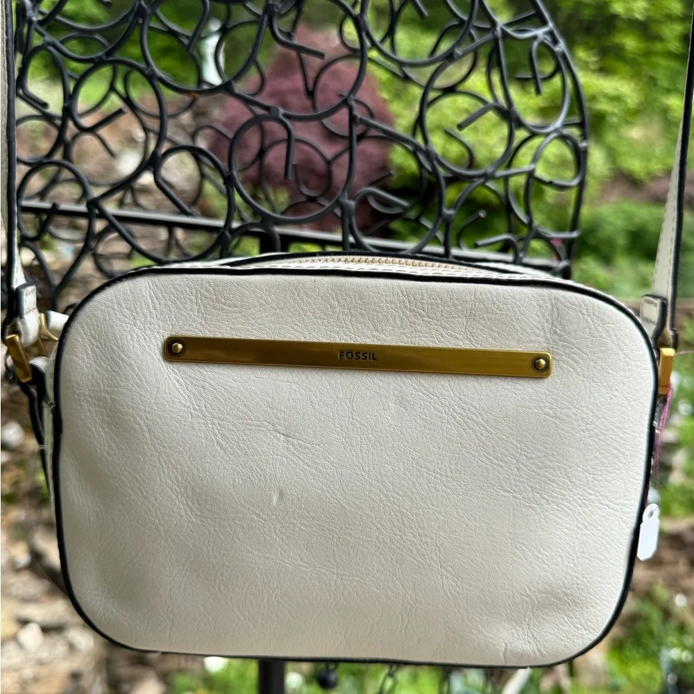 Fossil White Crossbody Bag with Gold Accent